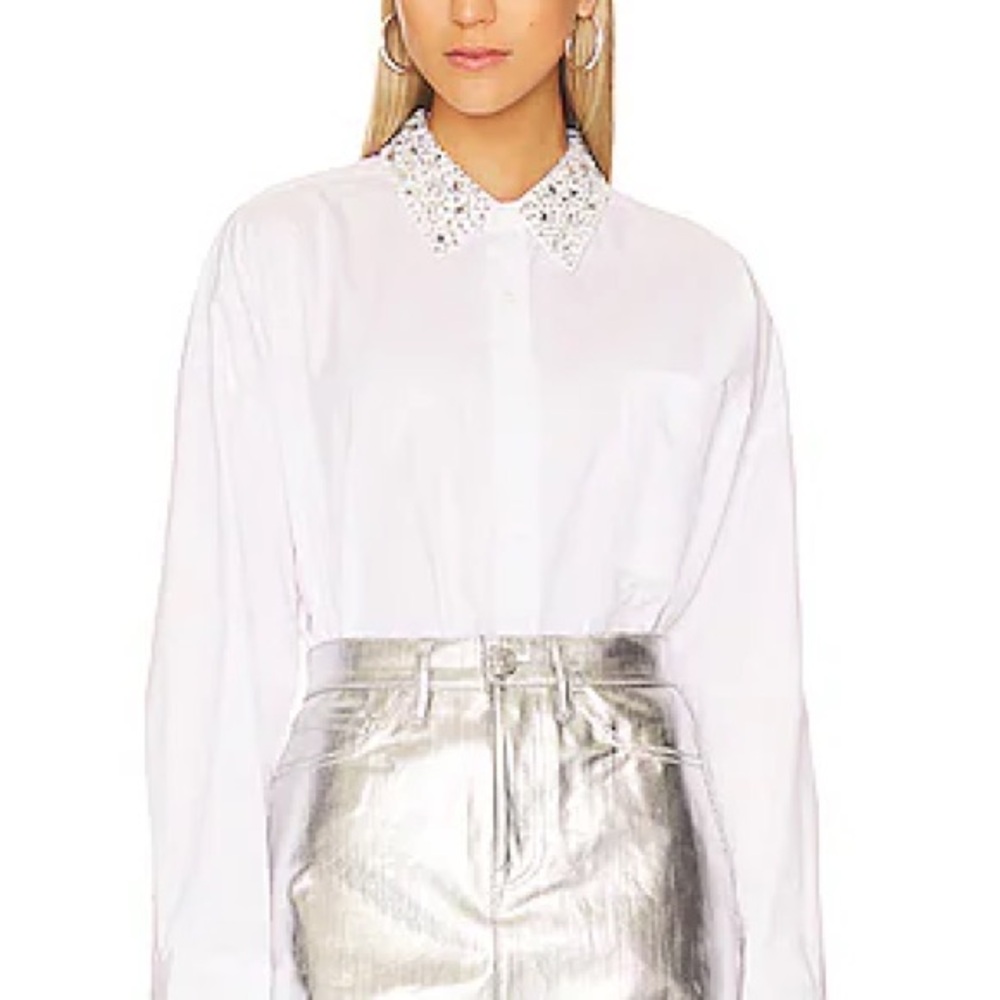 GRLFRND Alessandra Oversized Shirt with Jeweled collar in white - NWT / size S